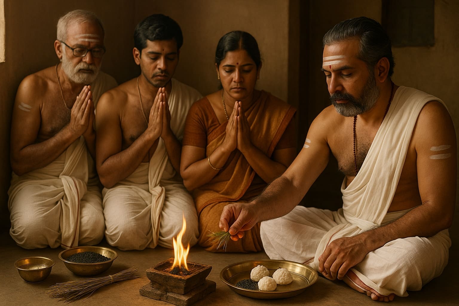 Priest performing dhaganam services